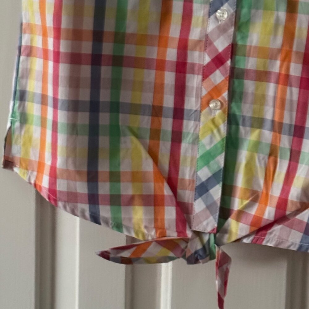 New Classic Prep Girls Skylar Top Gingham Sunshine Front tie Button Down Size 12 - Picture 3 of 11